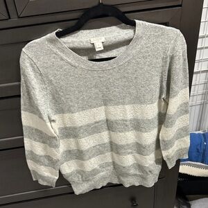 J. Crew Gray and Cream Sequin Crew Neck Sweater